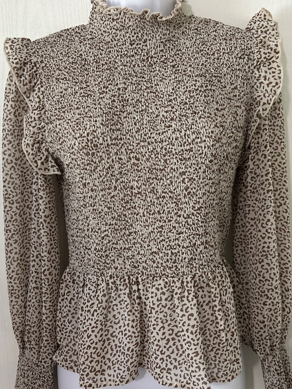 In Loom CottageCore Smocked Peplum Top Leopard